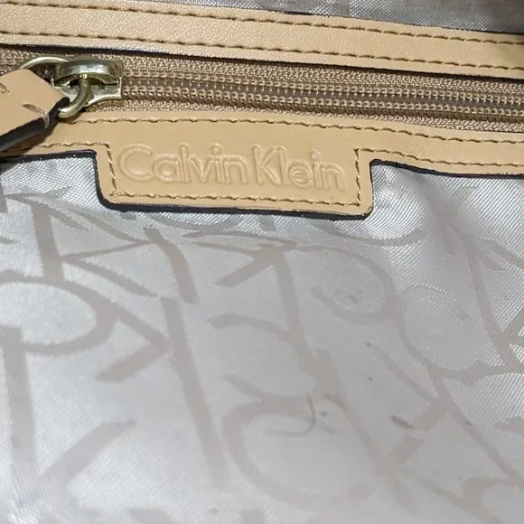 Calvin Klein Signature Tote Shoulder Bag Brown CK Monogram Print Brown Leather